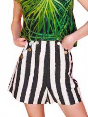 Emily McCarthy High-Waist Black & White Striped Women’s Shorts XXS